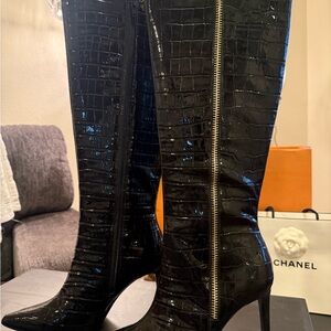 INC INTERNATIONAL CONCEPTS Sabrinaa Zip Boots Black Croc 8.5